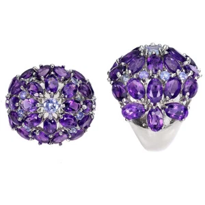 925 Anello Argento Sterling Ovale Ametista Tanzanite Naturale Gemma Misura 7 - Foto 1 di 13