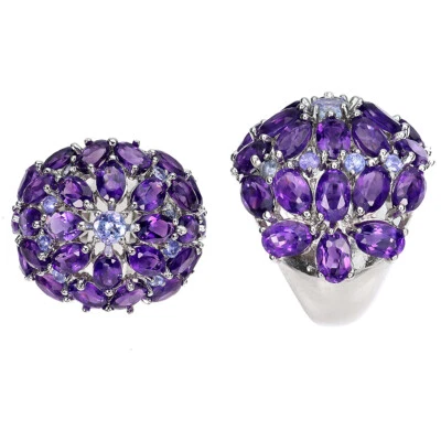 925 Anello Argento Sterling Ovale Ametista Tanzanite Naturale Gemma Misura 7 - Immagine 1 di 4