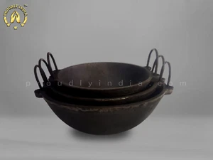 ProudlyIndia Cast Iron Kadai, Frying Pan, Iron Kadhai, Iron Wok, kadhai Online - Picture 1 of 4