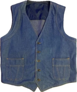 Vintage Lee 70s Mens Denim Button Vest Trucker Biker Western Cowboy USA Size 44R - Picture 1 of 9