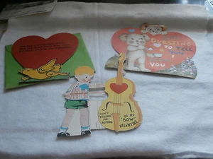 Vintage 1930s Valentine Cards Fold Large Bears Duck Boy Playing Cello - Picture 1 of 10
