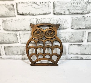 VTG 80s Copper Cast Iron Owl Hot Plate Trivet Wall Decor Retro Cottage Boho - Picture 1 of 8