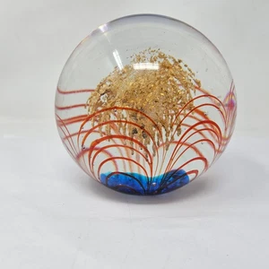 Vintage Kunst Glas Briefbeschwerer Feuerwerk Gold Rot Blau 4" - Bild 1 von 9
