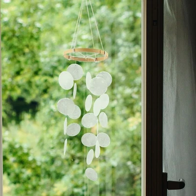 Handmade White Capiz Shell Wind Chime for Outside Beach Coastal Ocean - Image 1 of 4