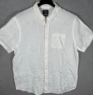 Abercrombie Fitch Shirt Mens XXL 2XL White 100% Linen Chambray Pocket Button Dow - Image 1 of 4