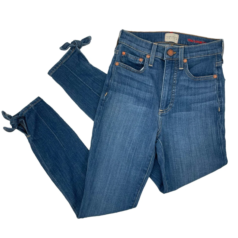 Alice + Olivia Good High Rise Jeans 24 Skinny Ankle Bow Tie Stretch Girlie Cute - Image 1 of 4