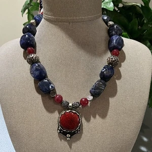Sterling Silver clasp and beads multi gemstone Statement 16.5" Necklace /pendant - Picture 1 of 16
