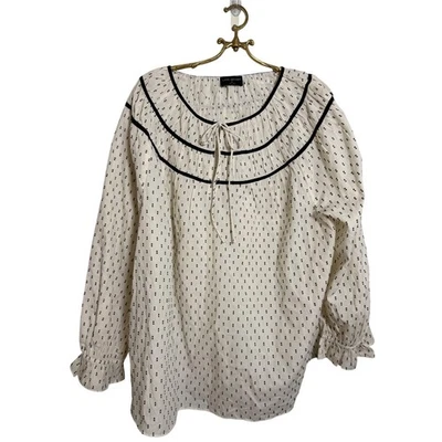 Lane Bryant женщин размер 22 слоновой кости черный печать длинным рукавом крестьянская блузка или топ - Изображение 1 из 4