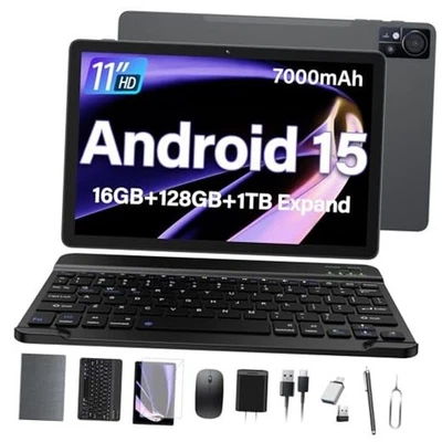 11 Inch-Android 15 Tablet 2025 Latest Update 16GB RAM 128GB ROM 1TB Gray - Image 1 of 4