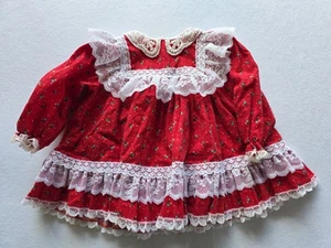 Vintage Bryan Baby Dress Red And White Lace Full Circle Size 12 Months 1980s - Picture 1 of 4