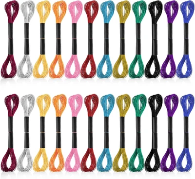 24 Skeins Metallic Embroidery Thread Set, Multicolor Floss for DIY Crafts & Sewi - Image 1 of 4