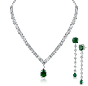 Orecchini collana tennis goccia diamante/smeraldo Zirconi by KJL Kenneth Jay Lane set2 nuovi con etichette - Foto 1 di 6