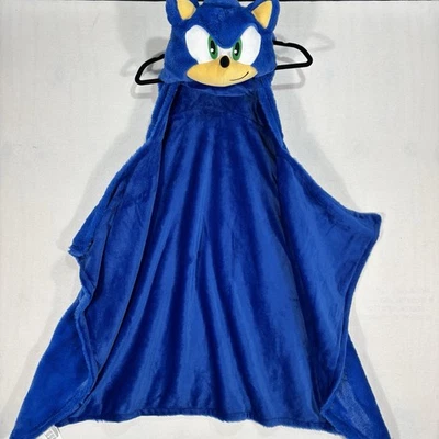 Sonic the Hedgehog Hooded Throw Blanket Kids Sherpa Plush 30" x 50" Sega Gamer - Image 1 of 4