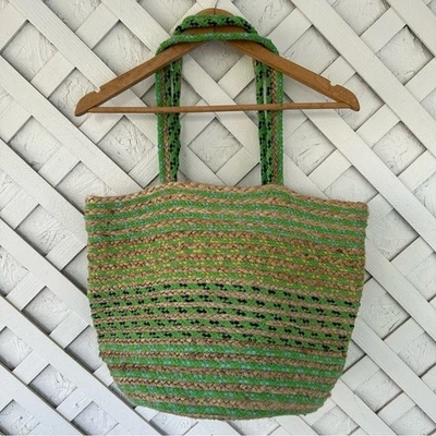 Magid Jute Cotton Multicolor Boho Shoulder Tote Market Beach Bag Green - Image 1 of 4