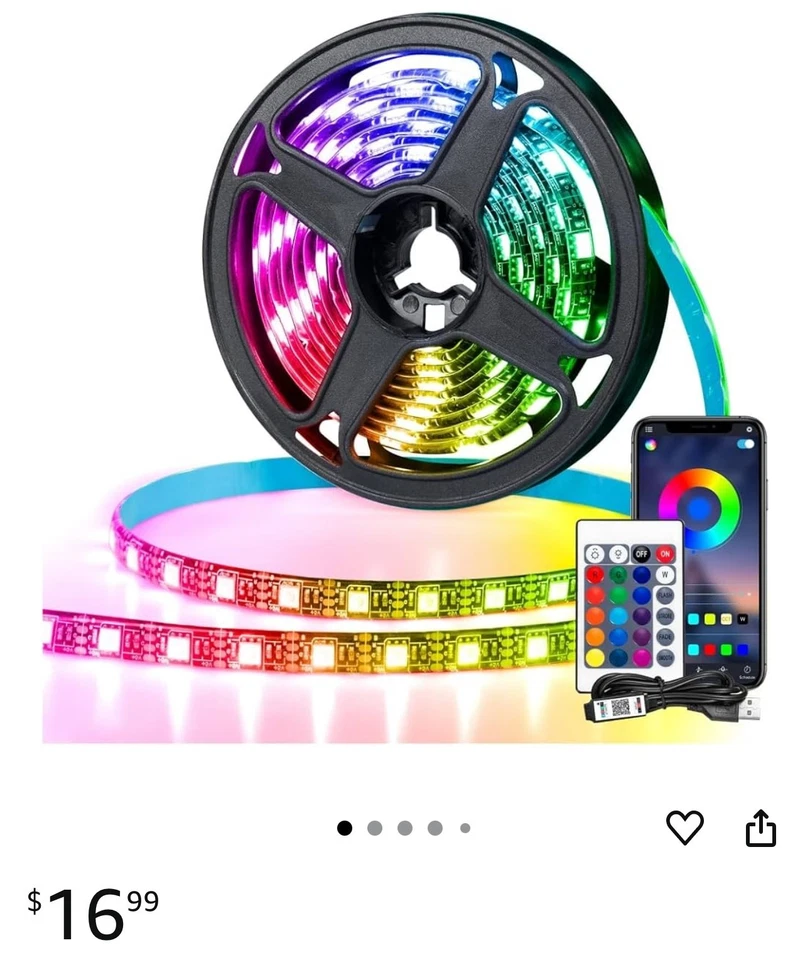 5.2ft RGB LED Light Strip with USB, Waterproof IP65 5050 SMD LED Strip Lights wi - Image 1 of 4