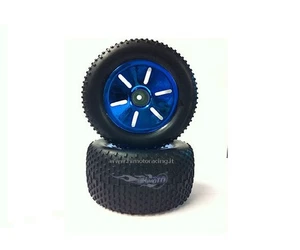 17703BP  RUOTE COMPLETE CERCHI CROMATI BLU MONSTER TRUGGY OFF ROAD 1:10 HIMOTO - Foto 1 di 1