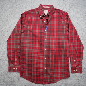 LL Bean Shirt Mens S Red Plaid NWT Slightly Fitted Wrinkle Free Cotton Christmas - Picture 1 of 10