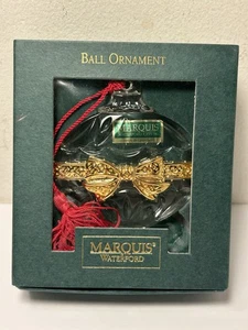 Marquis Waterford Kristallkugel Weihnachtsschmuck 2001 Gold Metall Schleife - Bild 1 von 5