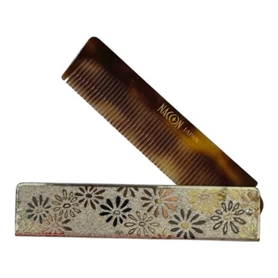 Nacom Japan Vintage Folding Flip Pocket Comb Floral Metal Sleeve Plastic Comb - Image 1 of 2