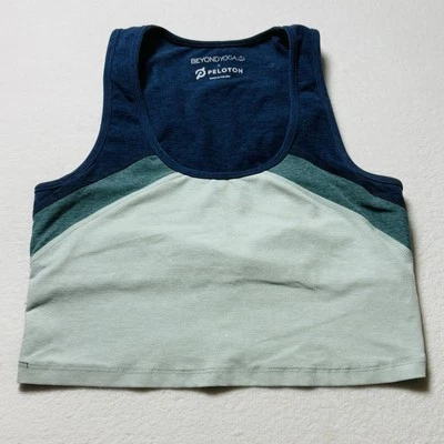 Camiseta sin mangas recortada Peloton X Beyond Yoga para mujer grande forrada azul azulado 30” pecho Foto 1 de 4