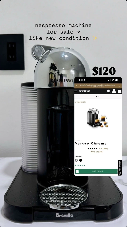 Nespresso Vertuo Coffee and Espresso Maker Breville Aeroccino3 BNV250CRO1BUC1 - Imagem 1 de 1