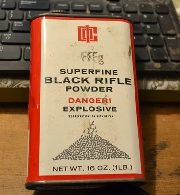 Rifle de polvo negro superfino vacío FFFg de colección años 70 lata mosquete Foto 1 de 4
