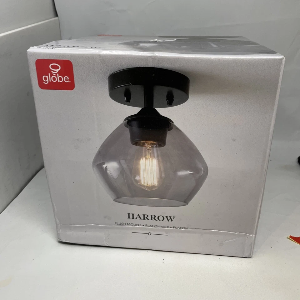 Globe Electric 60333 1-Light Semi-Flush Mount Ceiling Light Matte Black Gold A