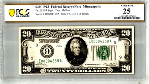 1928 $20 Federal Reserve Note (Minneapolis) PCGS 25 VF Fr.2050-I - Picture 1 of 3
