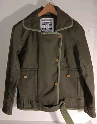 ZADIG & VOLTAIRE KAWA Khaki Olive Green Military Bomber Moto Jacket Size XS - Image 1 of 4