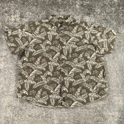 Woolrich Hawaiian Shirt Mens 3XL Brown Short Sleeve Button Down Leaf Jeep Print - Image 1 of 4