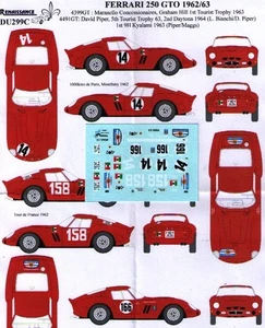 decal 1/43 Ferrari 250 GTO '62 CH.3909GT TdF 1962/63 1000Km RENAISSANCE DU299C - Bild 1 von 1