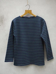 Guildo RA Striped Breton Shirt (Navy & Pine Green) by Saint James – 100% Cotton - Picture 1 of 4