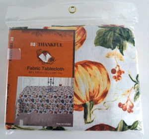 Pumpkin Tablecloth NEW Be Thankful 60 x 102 Rectangular Polyester Thanksgiving - Picture 1 of 5