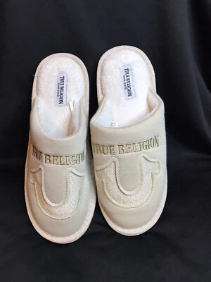 True Religion Womens Fuzzy Slippers Large 8-9 Ladies Beige Faux Fur - Image 1 of 4