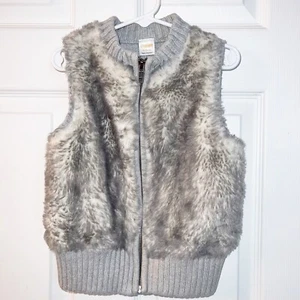 Gymboree Girls Size 5-6 Gray Faux Fur Knit Sweater Front Zip Vest - Picture 1 of 6