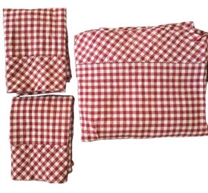 Pottery Barn rot Gingham Karo King/Groß flaches Laken 2 Kissenbezüge Bio-Baumwolle - Bild 1 von 5