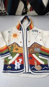 Kids Ethic Alpaca Cotton Knit Handmade In Ecuador Zip Hood Sweater Jacket Size 7 - Picture 1 of 6