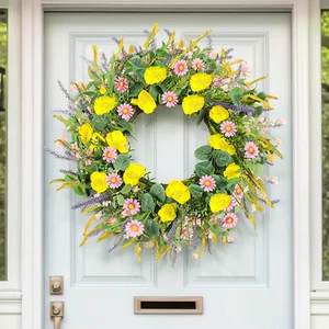 24'' Spring Wreaths for Front Door Decor Artificial Eucalyptus Flowers Summer Wr - Picture 1 of 12