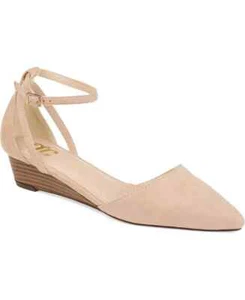 Journee Collection Women's Arkie Pointed Toe Ankle Strap Wedges  Nude, 11M - Picture 1 of 5