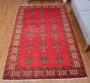 4x6 Vintage Geometric Traditional Hand Knotted RED Wool Oriental Area Rug Carpet - Picture 1 of 15