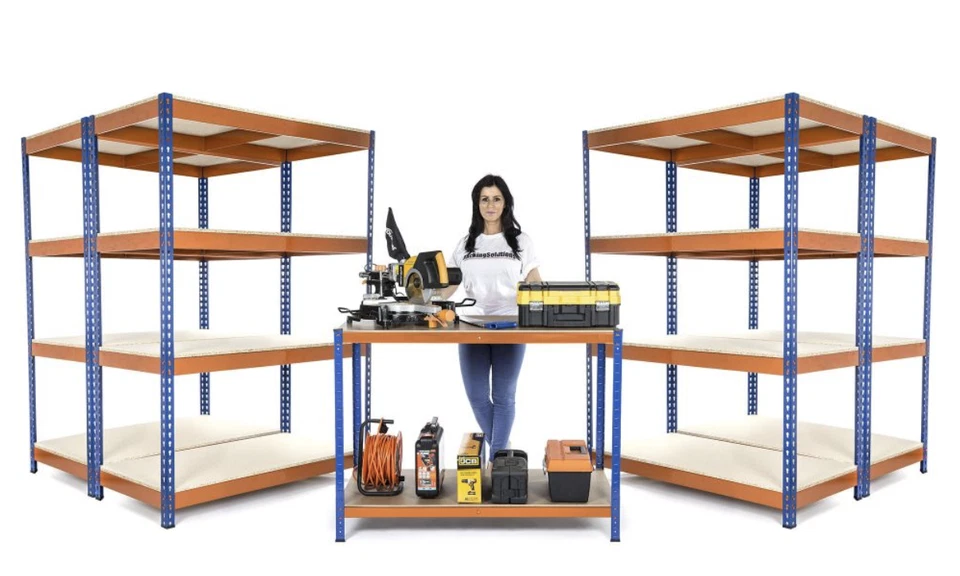 RACKING SOLUTIONS 4 Storage Racking Units 1800mm x 1200mm x 600mm and a Workbench Garage Storage