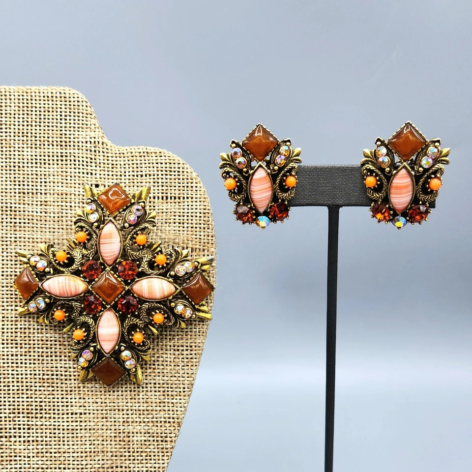 Pendientes Broche Cruz Maltesa Cristal Gripoix Cristal Arte Naranja Florenza Sin Firmar Foto 1 de 1