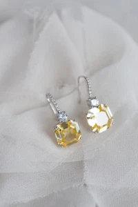 2Ct Asscher Cut Lab Created Citrine Drop/Dangle Earrings 14K White Gold Plated - Picture 1 of 7