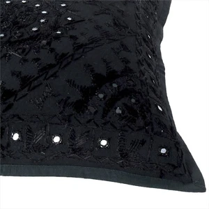Silk Embroidered Mirror Works Traditional Black Color  Cotton,Euro Sham,Cushions - Picture 1 of 8