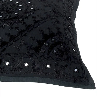 Silk Embroidered Mirror Works Traditional Black Color  Cotton,Euro Sham,Cushions - Image 1 of 4