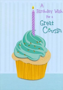 Large Cupcake with Blue Frosting and Purple Candle Birthday Card for Teen Cousin - Picture 1 of 2