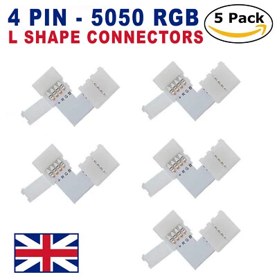5 PCS L-SHAPE LED LIGHT STRIP CONNECTORS COUPLER 5050 3528 CORNER JOINT RGB 10MM - Image 1 of 4