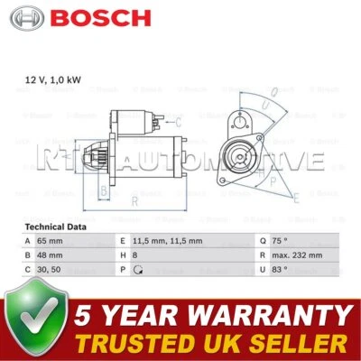 Bosch Starter Motor Fits Subaru Impreza Forester Legacy Outback + Other Models — 第 1/4 张图片