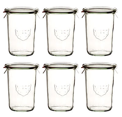 6x WECK-Sturzglas 850ml (3/4 Liter) mit Gummiring und 2 Klammern - Bild 1 von 4