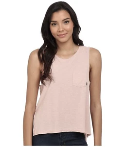 Obey HARPER Rose Dust Blush Chest Pocket Hi Lo Slit Sides Back Junior's Tank Top - Picture 1 of 9